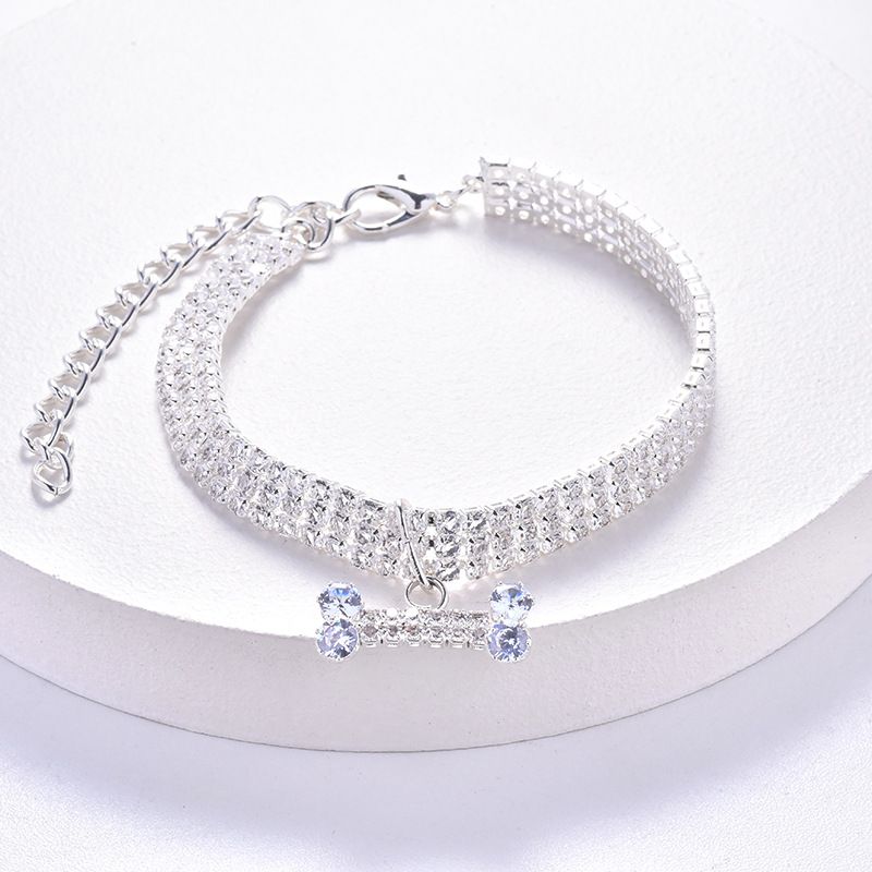 Classic Collar With Rhinestones Leash Cat Chain New Year Pet Dog Bone Necklace_voghion.com