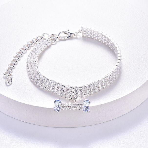 Classic Collar With Rhinestones Leash Cat Chain New Year Pet Dog Bone Necklace_voghion.com