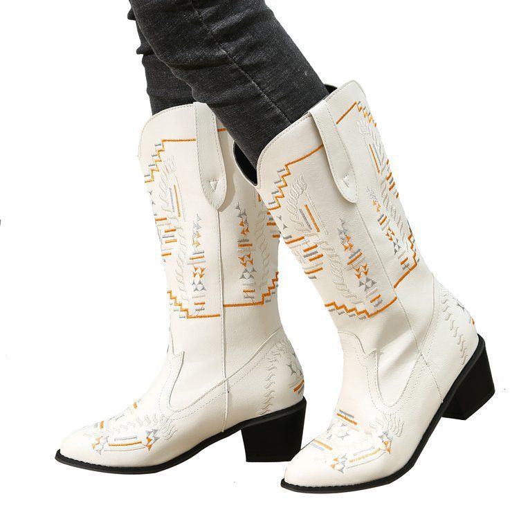 Nouvelles bottes fines pour femmes, bottes courtes de cowboy occidentales, bottes rétro à bout pointu, mi-mollet_voghion.com