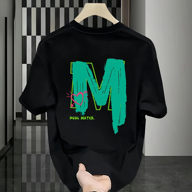 Men's Clothing 2025 High End And Niche Round Neck Light Luxury Men's Short Sleeved Pure Cotton Fashion Label Printed Youth T-shirt Trend_voghion.com