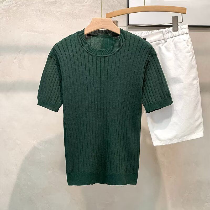 T-shirt rayé slim fit à manches courtes pour homme - T-shirt d'été décontracté et respirant en tissu extensible_voghion.com