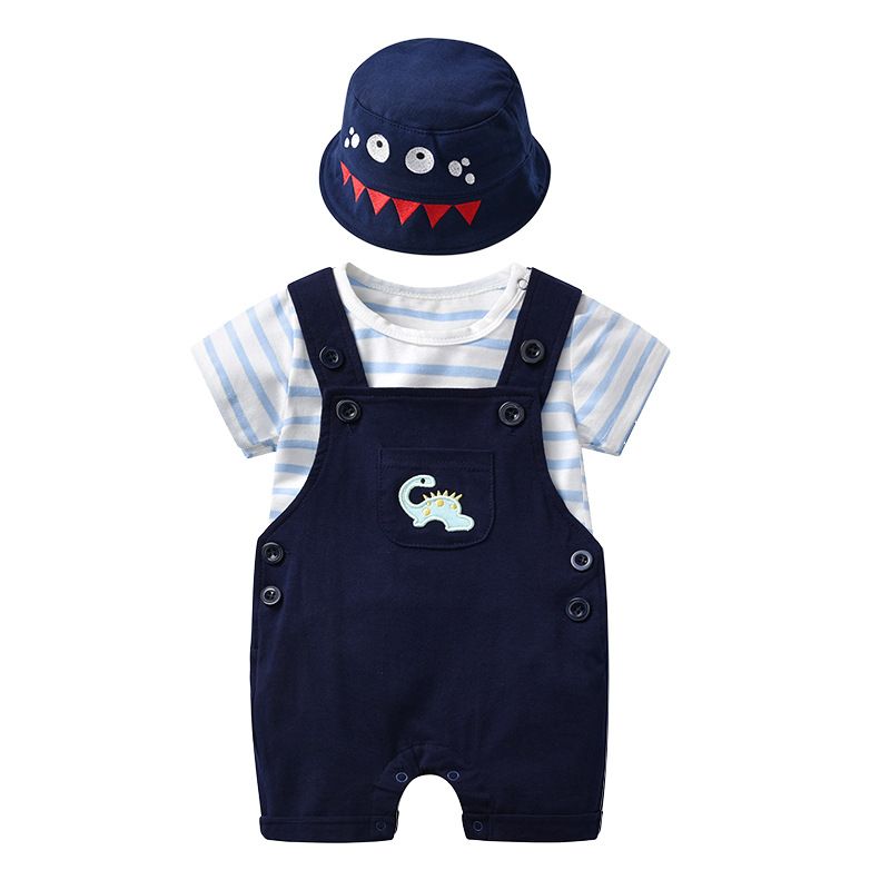 Moeder en kinderen Kinderpak zomer jongensoverall gestreepte top Koreaanse versie baby gentleman eenjarig kruippakje buitenlandse handel groothandel_voghion.com