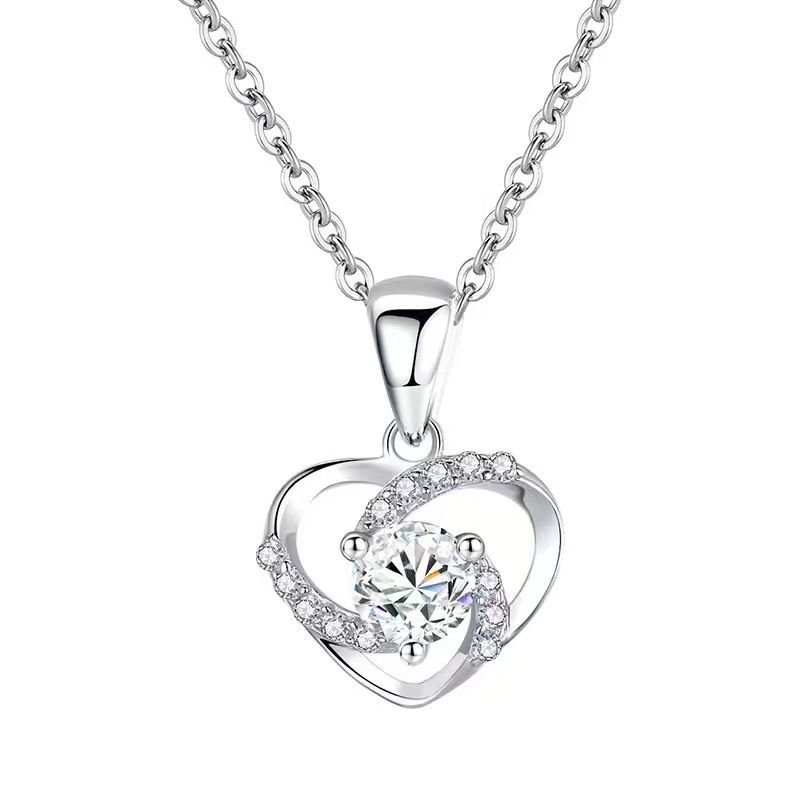 Collier en forme de cœur en S pour femme, chaîne de clavicule, pendentif en argent massif, personnalité simple, couple, design de niche haut de gamme_voghion.com