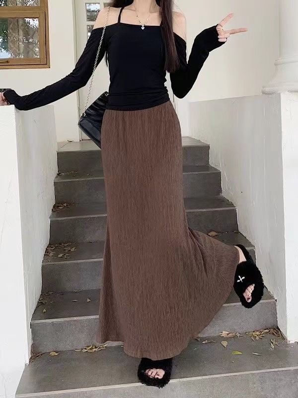 2024 Spring Lazy Style Half Length Skirt For Women, French Fold A-line Fish Tail High Waist Design, Showing Thinning And_voghion.com
