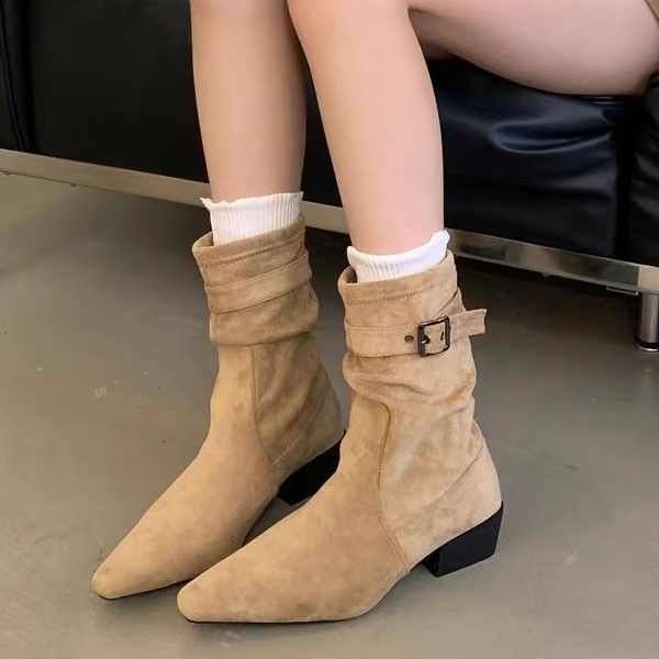 Kurze Westernstiefel aus Wildleder in Khaki für Damen_voghion.com