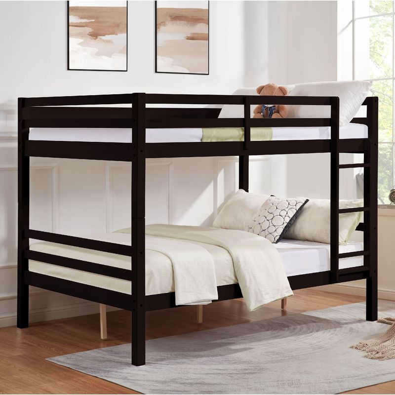 Full Over Full Bunk Bed With Thick Posts,Wooden Bunk Bed With High Guardrail And Ladder For Kids, Teens, Dorm Rooms, And Guest Rooms,No Box Spring Needed, Espresso_voghion.com