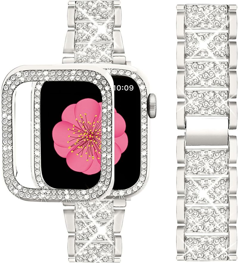 Blingband + hoesje voor IWatch-band 40 mm 44 mm 41 mm 45 mm 42 mm 46 mm Damessieraden Diamanten Metalen Armband IWatch SE 6 7 8 9 10_voghion.com