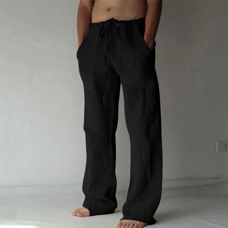 Herrenbekleidung Herrenhosen aus Leinen, lässig, einfarbig, dünne Leinenhose für Herren_voghion.com