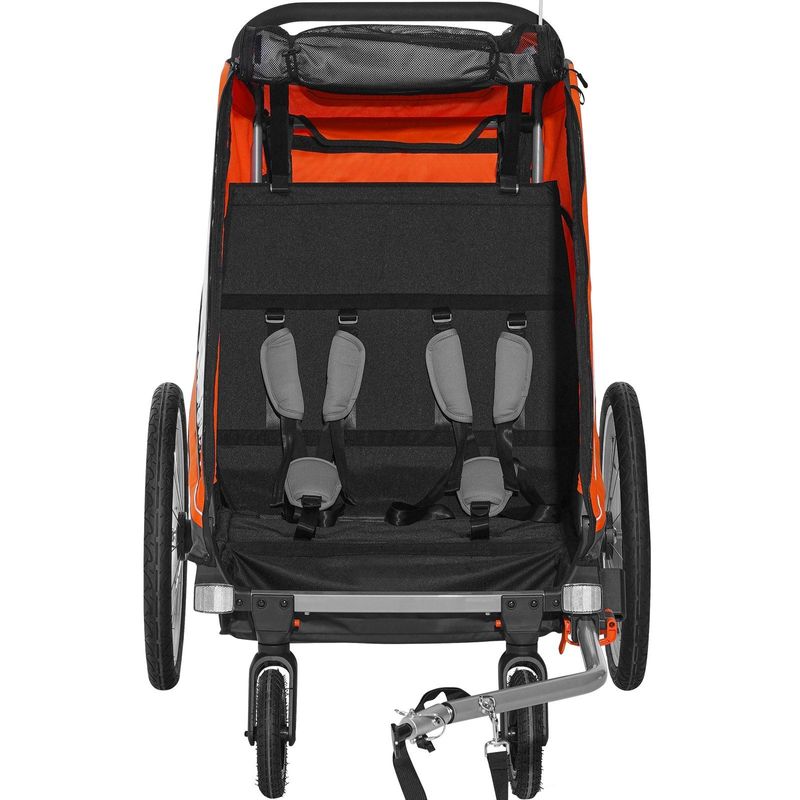 VEVOR Bike Trailer For Toddlers, Kids, Double Seat, 100 Lbs Load, 2-In-1 Canopy Carrier Converts To Stroller, Tow Behind Foldable Child Bicycle Trailer With Universal Bicycle Coupler, Orange And Gray_voghion.com