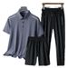CT Sommer Neues Poloshirt aus Eisseide, kurzärmelig, lange Hose, Übergröße, Sportanzug, dreiteiliges Set für Herren_voghion.com