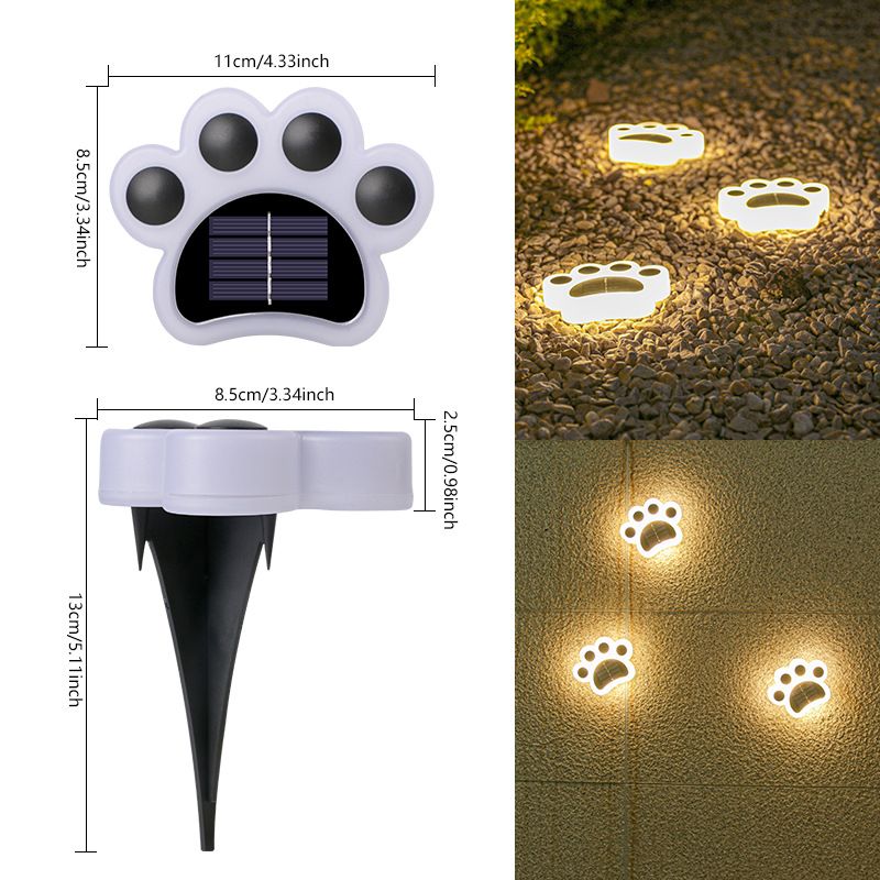 Solar Powered Cat Paw Garden Lights, Waterproof Outdoor LED Step Lights For Pathway, Yard, Patio, Staircase Decoration (White/Warm Light)_voghion.com