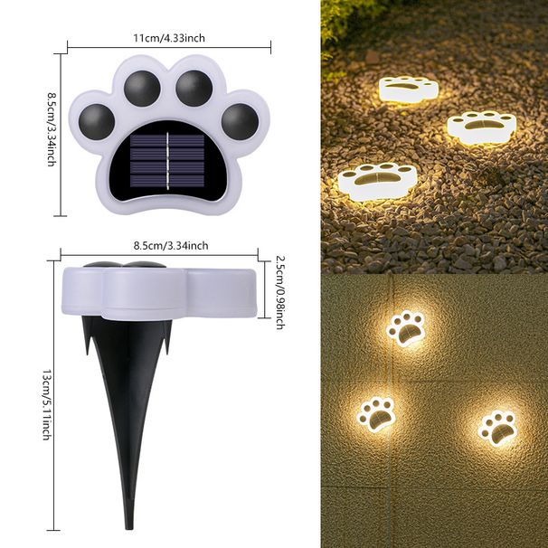 Solar Powered Cat Paw Garden Lights, Waterproof Outdoor LED Step Lights For Pathway, Yard, Patio, Staircase Decoration (White/Warm Light)_voghion.com