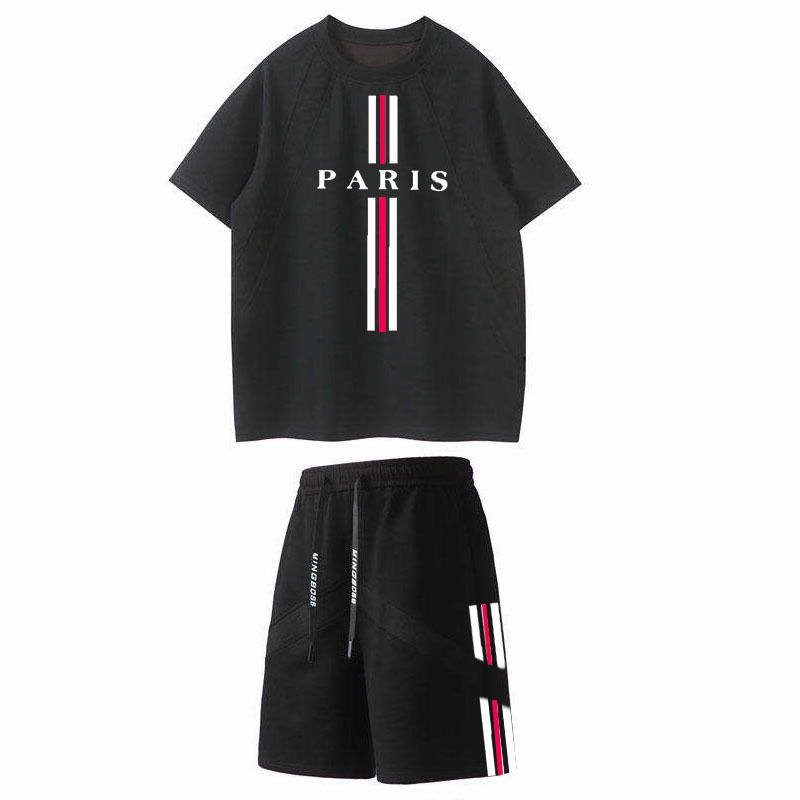 Conjunto deportivo de verano de 25 piezas de tela de algodón, informal, de manga corta y cinco piernas._voghion.com