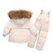 Completo invernale premium per neonati: giacca con cappuccio in morbida piuma d'anatra e salopette staccabile per bambini da 1 a 3 anni (80-100 cm, rosso)_voghion.com