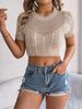 Frühling Sommer Casual Hollow Out Geflochtene Kurzarm Gestrickte Urlaub Crop Top Damenbekleidung_voghion.com