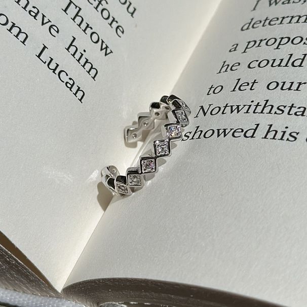 S925 Sterling Silver Geometric Zircon Ring Medium Ancient Style Light Luxury Retro Style Elegant Temperament Fine Open Ring_voghion.com