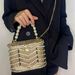 Bolso de noche estilo nicho de metal con pedrería y perlas, estilo francés, con cadena hueca para teléfono móvil._voghion.com