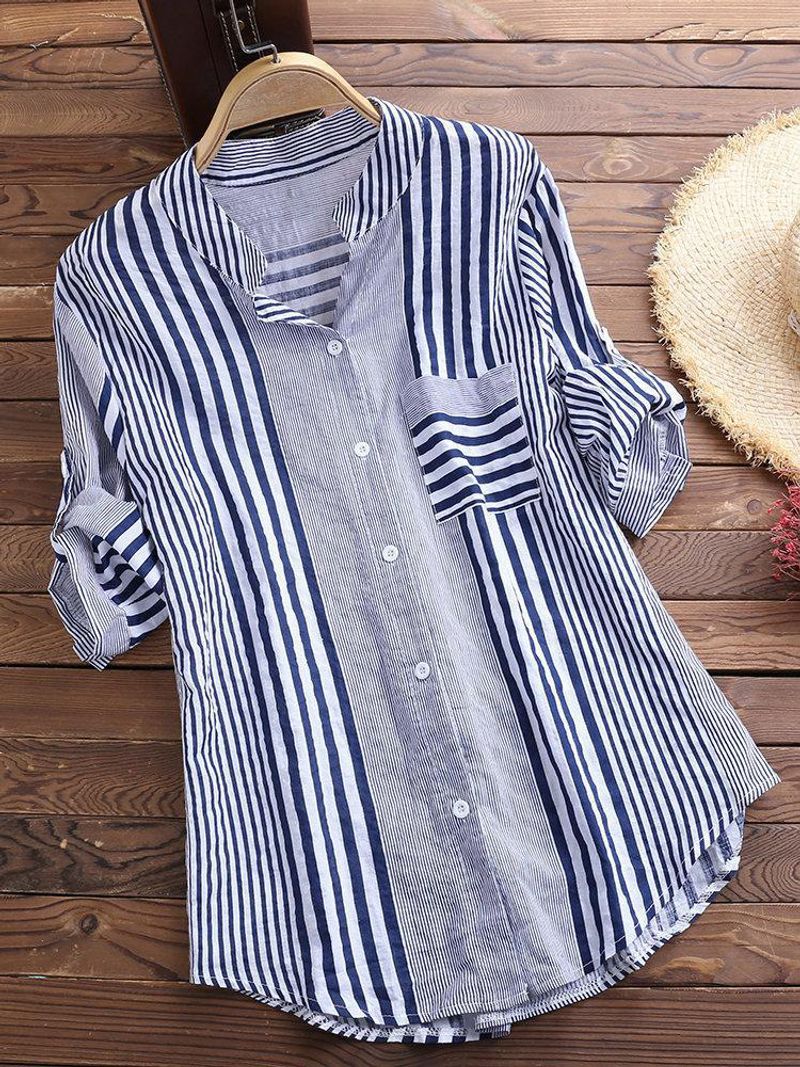 Women's Clothing hot selling casual striped button shirt women's top_voghion.com
