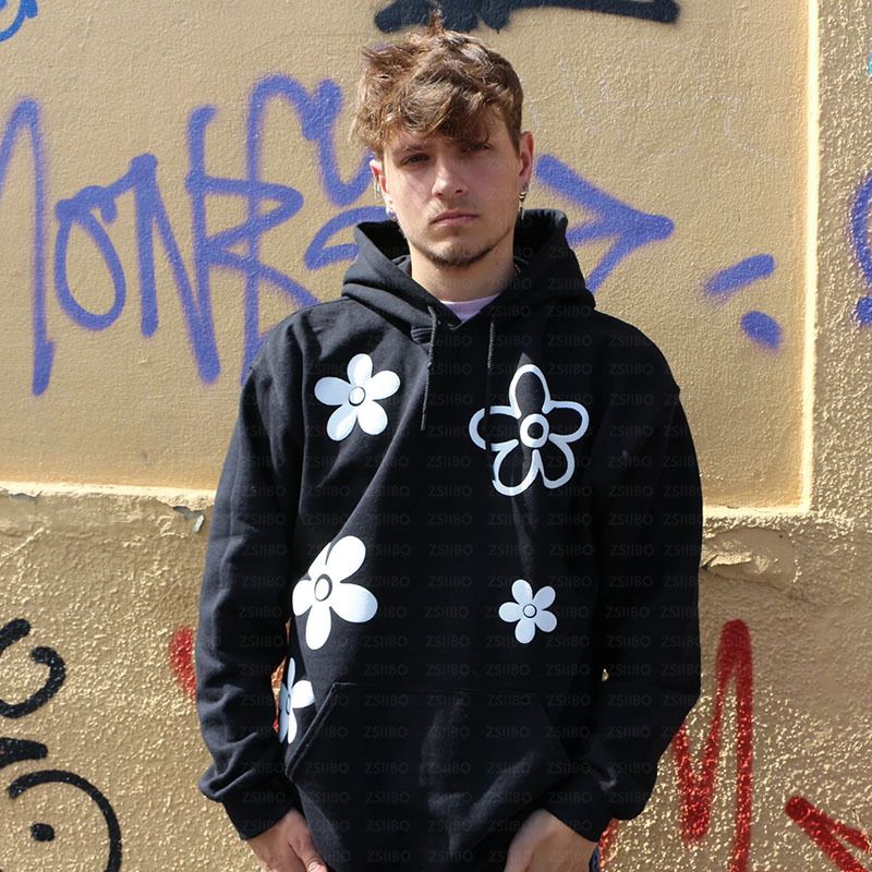 Felpa con cappuccio Gothic Street Y2K Hip Hop Flower da uomo e da donna_voghion.com