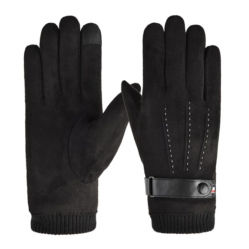 Baishiancheng suède drielijns handschoenen heren winter warm en koudbestendig plus fluwelen verdikte touchscreen motorhandschoenen_voghion.com