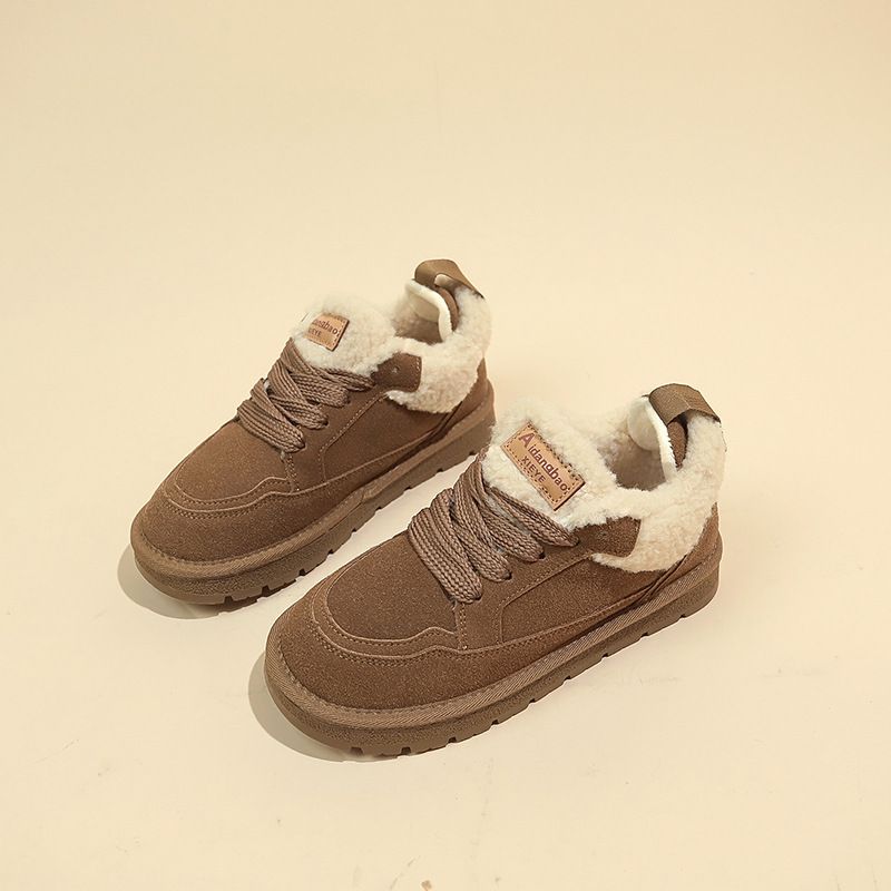 Women's Winter Snow Boots With Thick Fur Lining, Slip-Resistant Rubber Sole, Round Toe Casual Mid-Calf Boots For Cold Weather Integrated Cotton Shoes_voghion.com