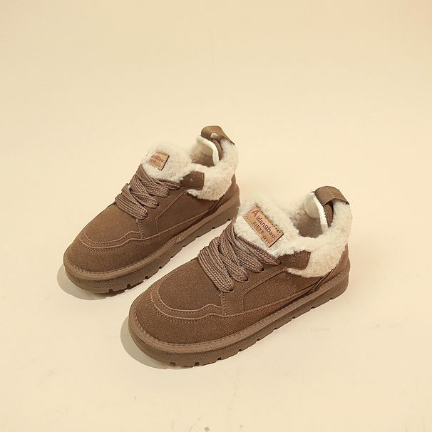 Women's Winter Snow Boots With Thick Fur Lining, Slip-Resistant Rubber Sole, Round Toe Casual Mid-Calf Boots For Cold Weather Integrated Cotton Shoes_voghion.com