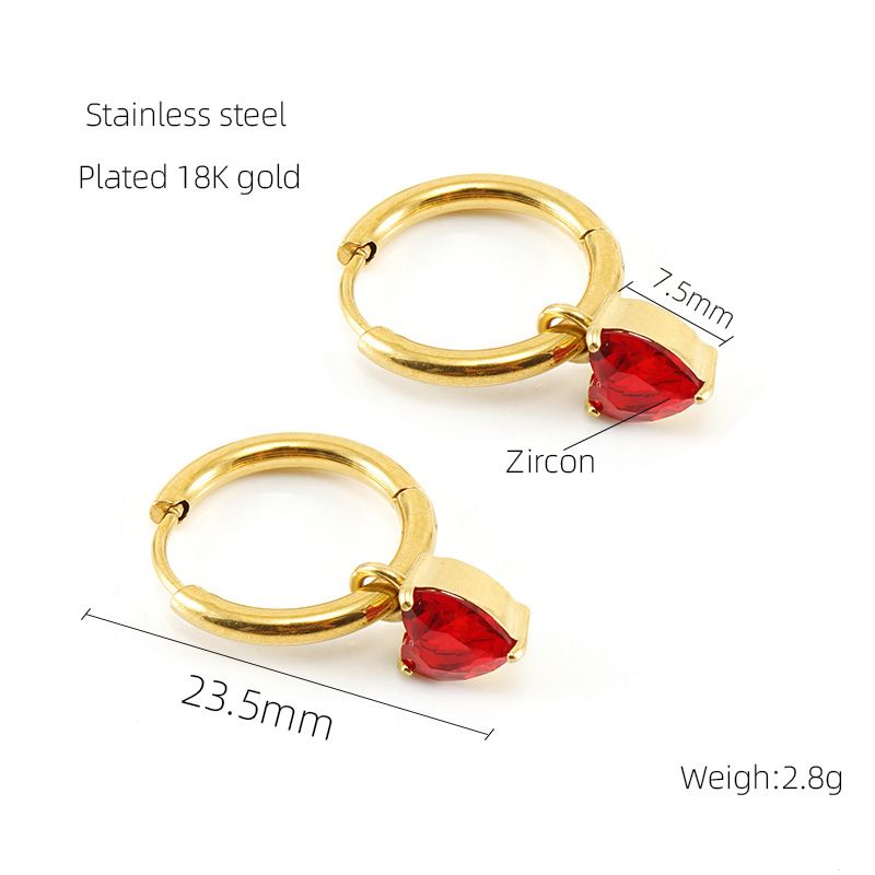 Orecchini a cerchio in acciaio al titanio con design a cuore e zirconi di nicchia per donna, stile Ins, gioielli per le orecchie versatili di alta qualità_voghion.com