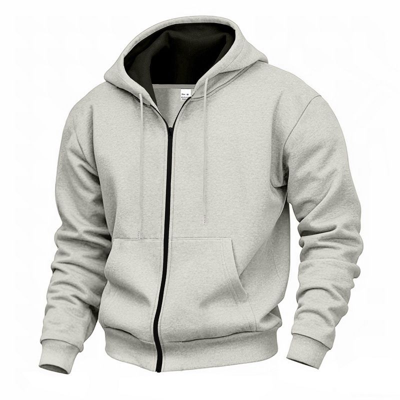 Herrenbekleidung, wasserdichte Kapuzenjacke mit Reißverschluss, Winter- und Herbstpullover mit (Schwarz, Dunkelgrau, Hellgrau, Marineblau, Armeegrün, Beige)_voghion.com