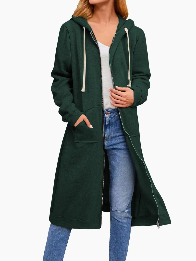 Women's fashion solid color hooded mid-length sweatshirt jacket autumn and winter new large size _voghion.com