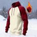 Men's Retro American Style Pullover Hoodie With Color Block Design, Fleece Lined, Relaxed Fit, Long Sleeve, Zipper Front, Casual Streetwear For Winter_voghion.com