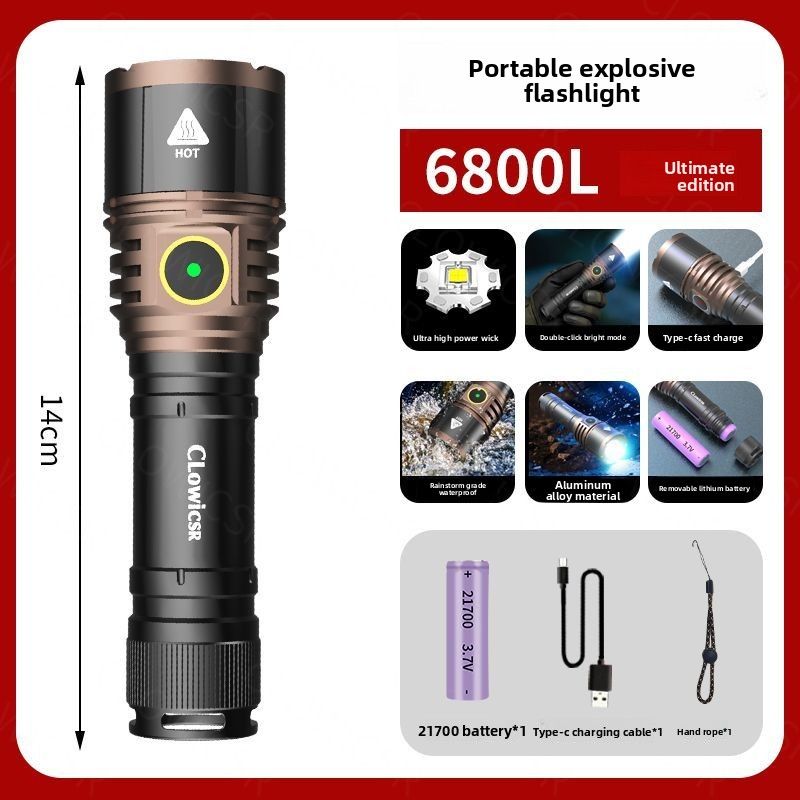 Canglong High Brightness Flashlight Rechargeable Ultra Bright Waterproof Range Long Battery Life Portable Outdoor Hiking_voghion.com