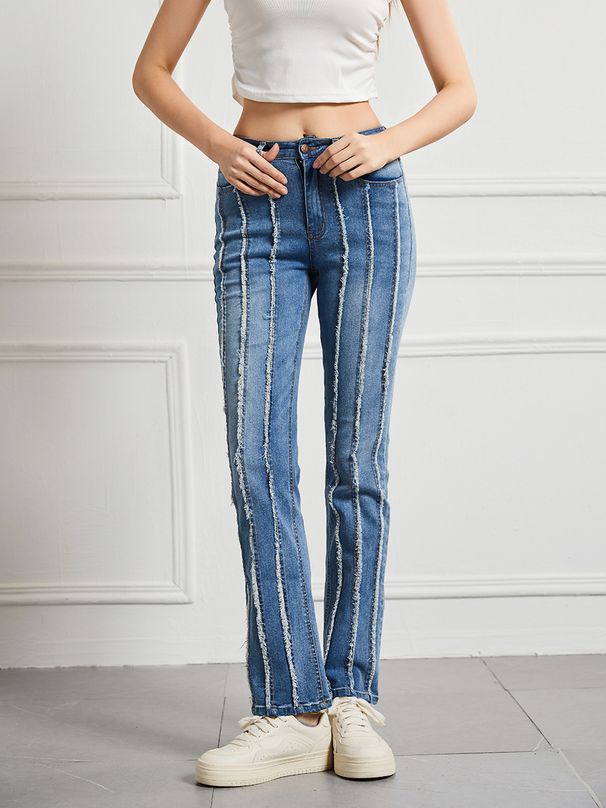 Women's Clothing Jeans Slim High Waist High Elastic Trousers Large Size Women's Pants Raw Edge Stitching_voghion.com