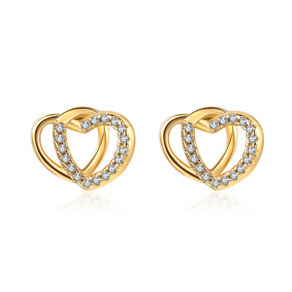 Fashion Sense Love Double Ring Hollow Micro Inlaid Versatile Temperament Simple Earrings_voghion.com