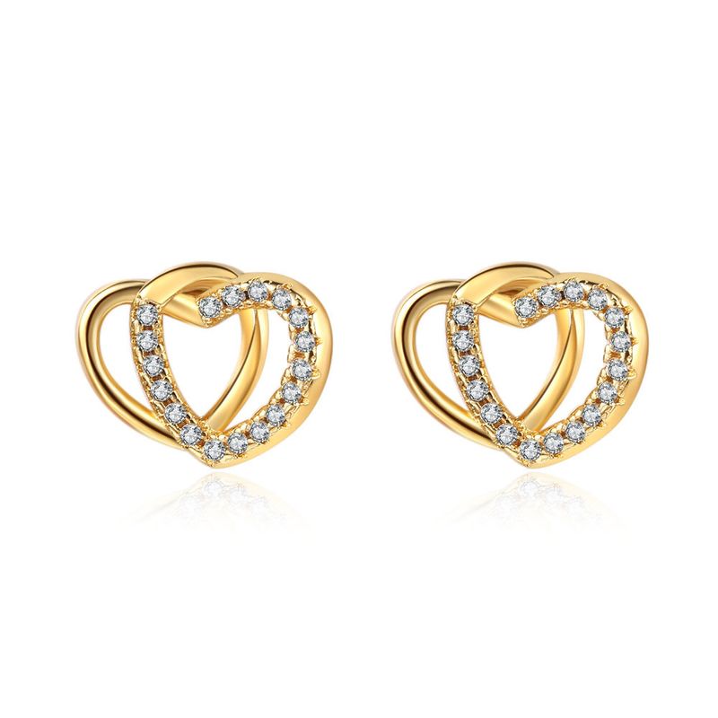 Fashion sense love earrings double ring hollow micro inlaid versatile temperament simple earrings_voghion.com