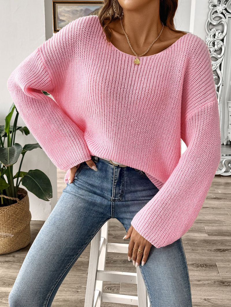 ​​Women's Off-Shoulder Sweater Top Loose Fit Bell Sleeve Knit Pullover Casual Chic Streetwear​​_voghion.com