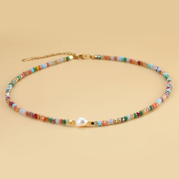 Collana girocollo con perline di cristallo colorate | Perle d'acqua dolce naturali | Delicata collana da donna con clavicola_voghion.com