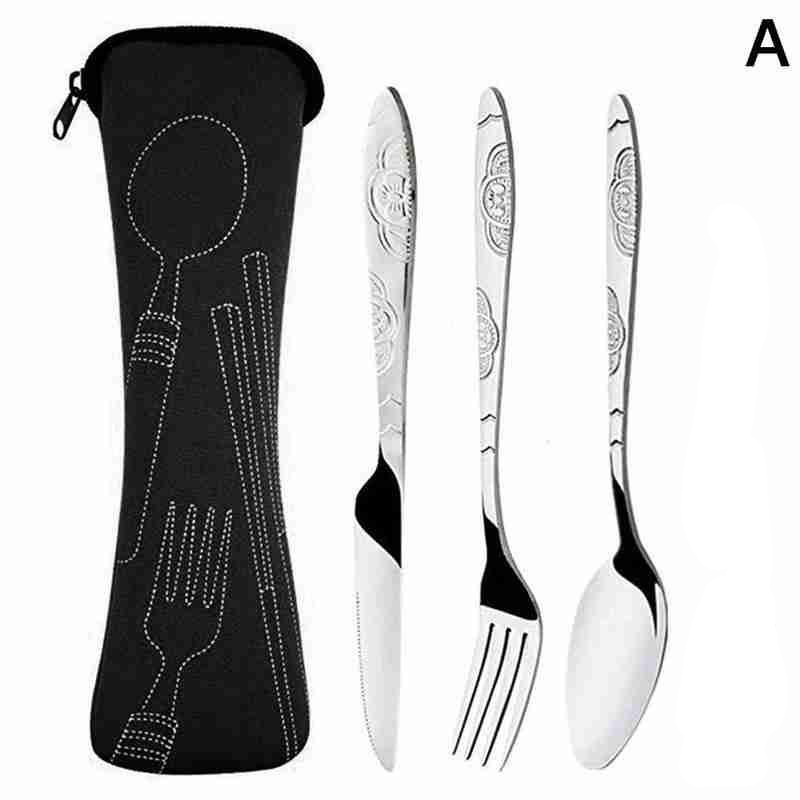Set di posate da campeggio per viaggi in famiglia, coltelli, forchetta, cucchiaio, 3 pezzi, set di stoviglie Eyeful in quattro pezzi con custodia_voghion.com