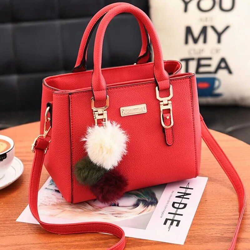 Pu Leather Handbags Women Vintage Wallet Plush Tassel Bags Tote Boston Shoulder Bag_voghion.com