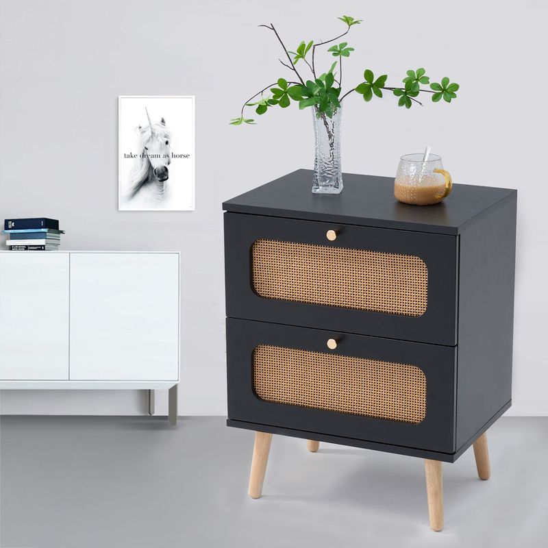 2-drawer Rattan Nightstand For Bedroom And Living Room, End Table, Side Table With 2 Hand Made Rattan Decorated Drawers_voghion.com