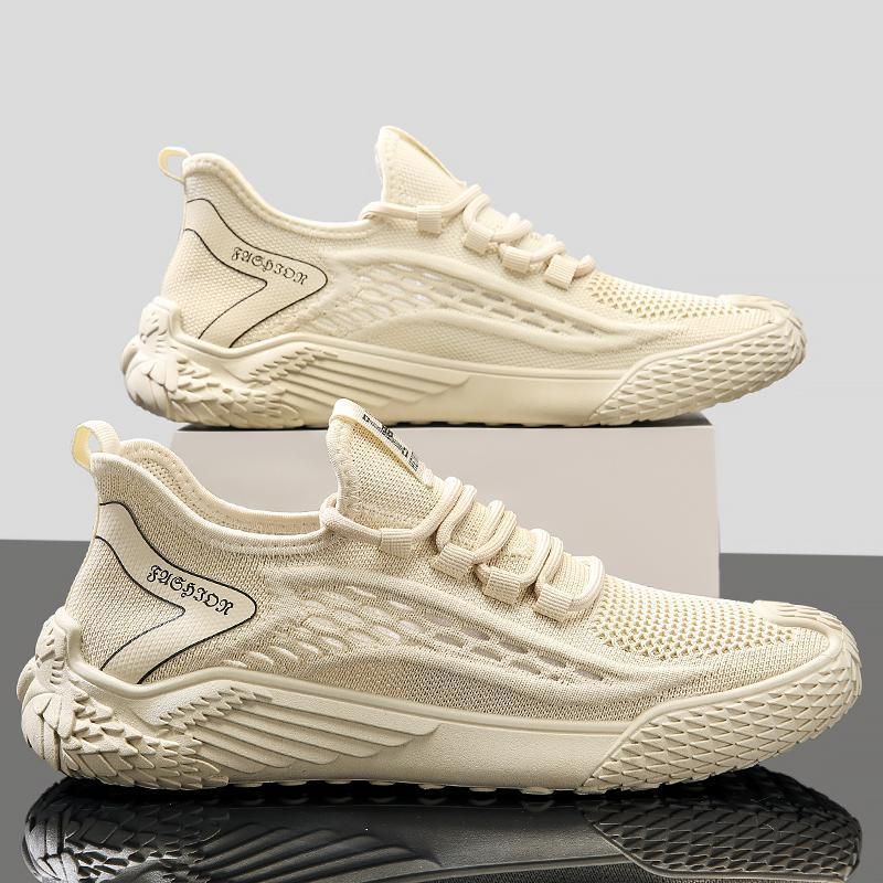 2024 Sommer neuer Stil fliegendes gewebtes Mesh atmungsaktive Herrenschuhe Laufsport Freizeit Mesh-Schuhe dünn gestrickte schwarze trendige Schuhe_voghion.com