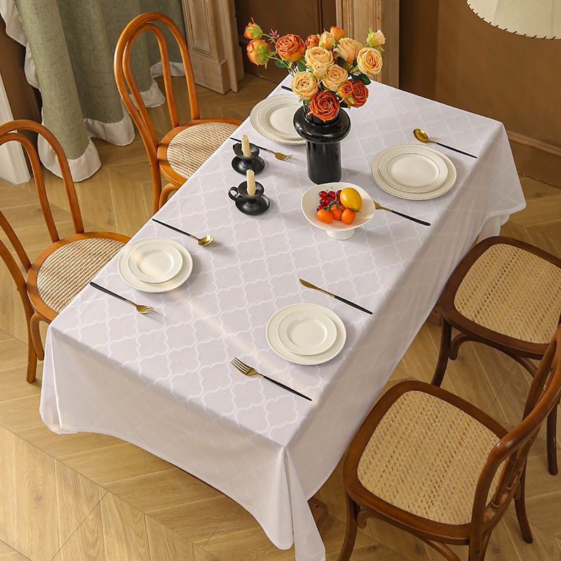 Lace Geometric Tablecloth – Modern Polyester Table Cover With Non-Slip Backing, Heat-Resistant & Dustproof (Multiple Sizes, White/Light Gray)_voghion.com