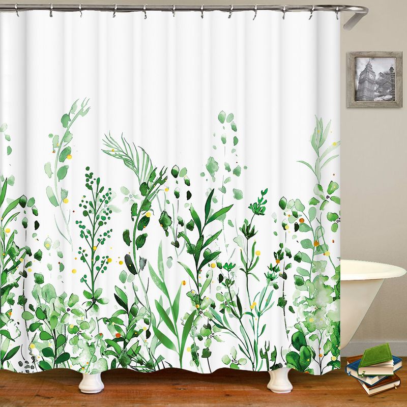 Nordic Digital Polyester Bathroom Green Plant Shower Curtain Delivery White C-shaped Plastic Hanging Ring with Large Quantity and Preferability_voghion.com