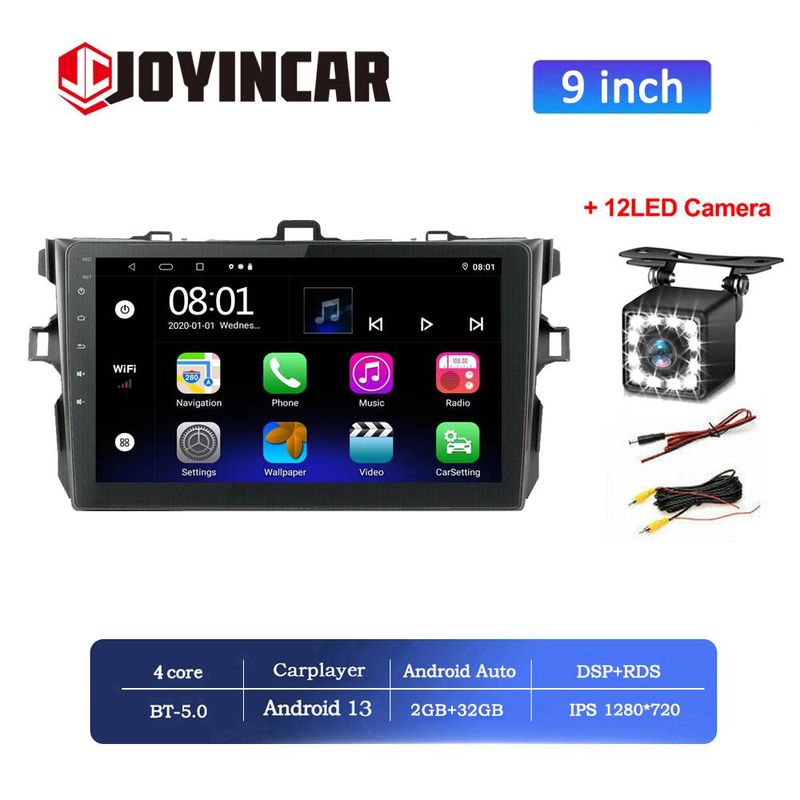 Joyincar 9'' Android 13 Car Stereo Radio For Toyota Corolla E140/150 2006-2013 2 Din 4 Core GPS Carplay Multimedia Video Player_voghion.com