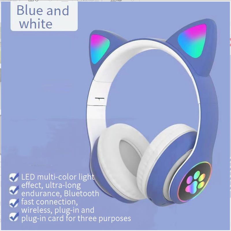 Căști și căști de desene animate urechi de pisică luminoase căști Bluetooth montate pe cap căști fără fir pentru jocuri sportive pentru fete noi_voghion.com