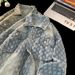 Men's Clothing Fashion Brand Retro Washed Distressed Jacquard Denim Jacket Loose Casual Versatile Full Print Couple Jacket_voghion.com