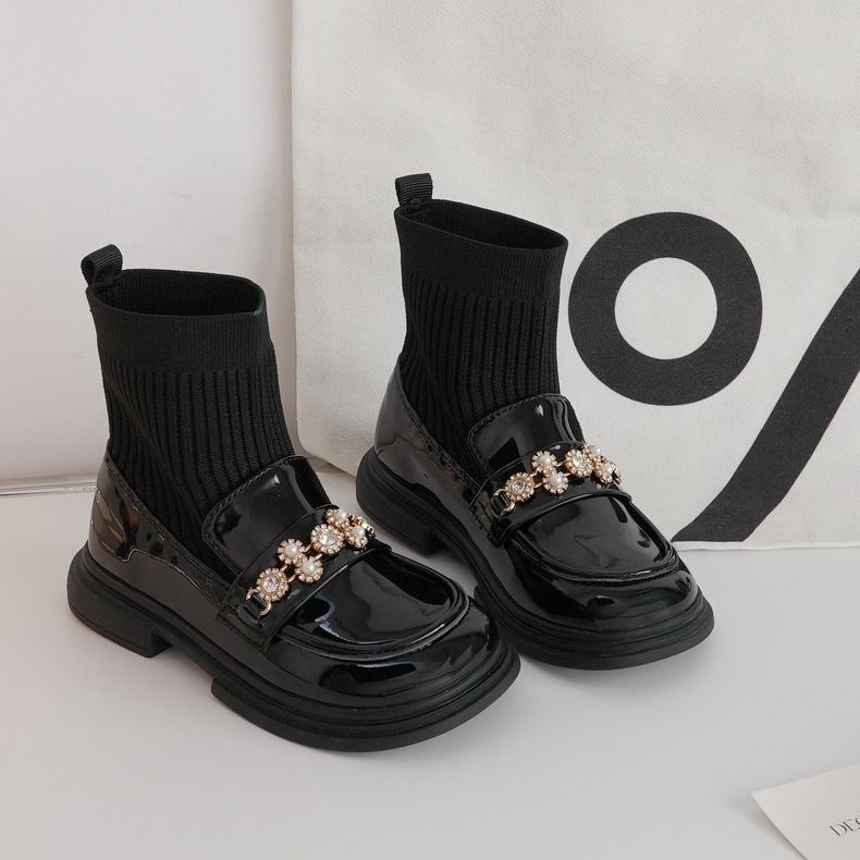 Ins Boots [Loaf Sock Shoes] Autumn New Girls' Academy Princess Style Slip-On LOAF237815_voghion.com