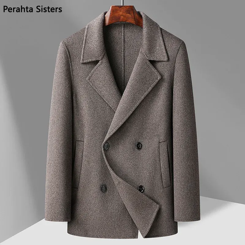 Top Quality 70% Wool Coat For Men 2024 New Short Style Double-Breasted Double-Sided Woolen Jacket Business Men's Clothin_voghion.com