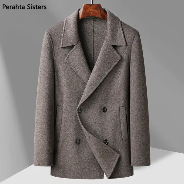 Top Quality 70% Wool Coat For Men 2024 New Short Style Double-Breasted Double-Sided Woolen Jacket Business Men's Clothin_voghion.com