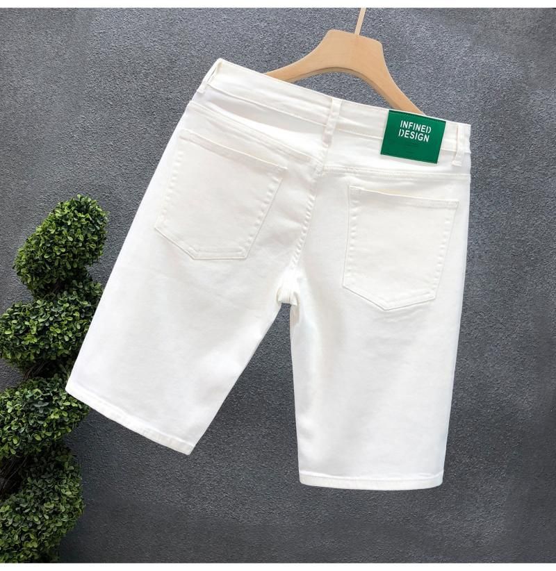 Abbigliamento da uomo Pantaloncini di jeans Pantaloncini elasticizzati bianchi alla moda Pantaloni da jodhpur da uomo Pantaloncini sottili e belli_voghion.com