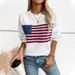 Suéter de punto para mujer con estampado de bandera estadounidense: jersey acogedor para otoño e invierno, corte holgado informal, manga larga, cuello redondo, mezcla de poliéster._voghion.com